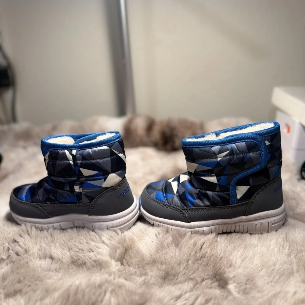 HOBIBEAR Winter Snow Boots Waterproof Toddler Blue Geometric Sz 8.5